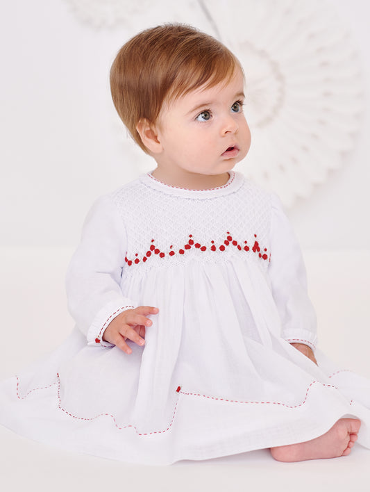 Sarah Louise White and Red Smocked Dress
