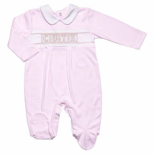 Baby Pink Cutie Motif Cotton Sleepsuit