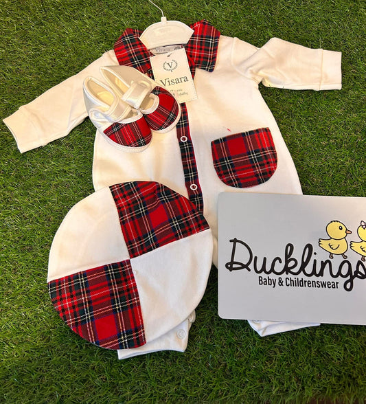 Tartan Baby Grow with Hat and Shoes