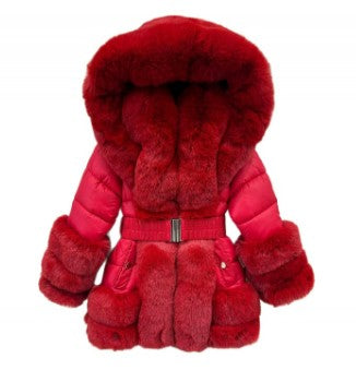 Girls Fur Trim Red Coat