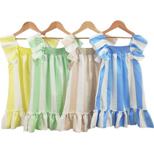 Girls Summer Dress Yellow and White Stripes