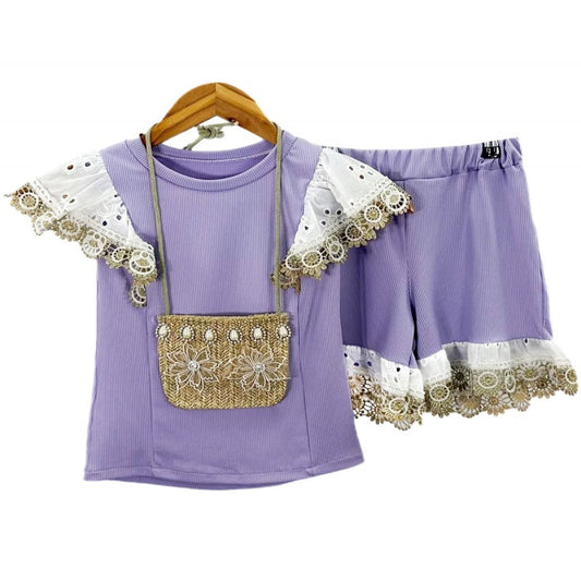3 Piece Set Top Shorts and Bag - Lilac