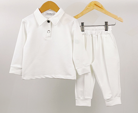 Ivory Buttoned Polo Shirt & Pants Set