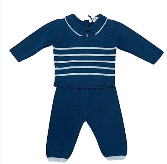 Navy Striped Pullover & Pants Set