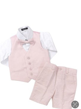 Boys Pink Short Set Linen Suit