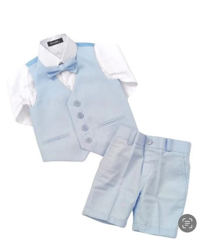 Boys Blue Short Set Linen Suit