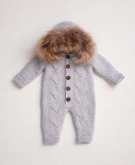 Wool Pram Suit with Fur Hood - Blue