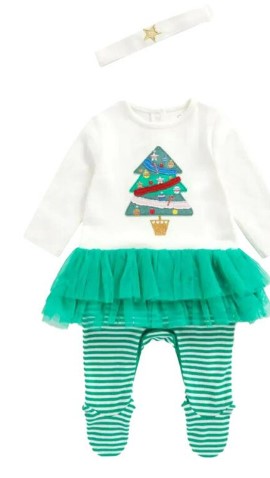 Green Tutu Christmas Tree Baby Grow