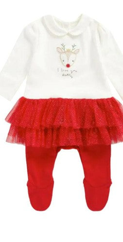 Tutu Christmas Reindeer Baby Grow